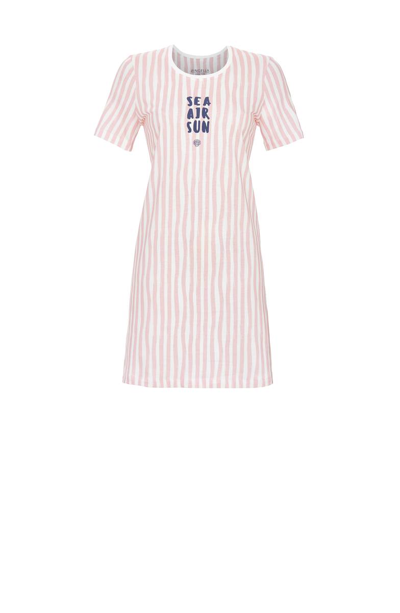 Kleid gestreift mit Motivdruck „Sea Air Sun“ – Rosa/Creme