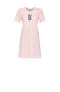 Kleid gestreift mit Motivdruck „Sea Air Sun“ – Rosa/Creme