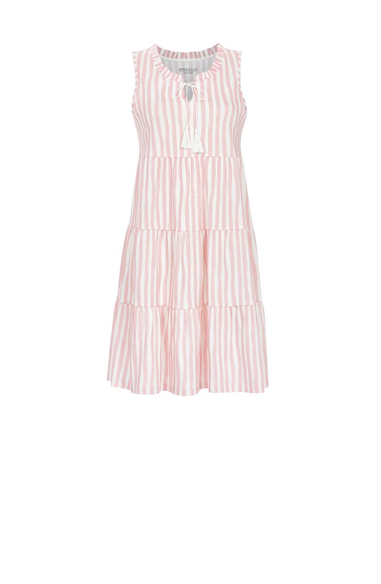 Kleid gestreift im Stufenlook – Rosa/Creme