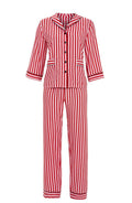 Pyjama aus feiner Webware – Streifen Rot/Creme