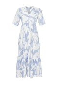 Loungekleid mit Biesen und 3/4-Arm – Blumenprint Hellblau/Weiß