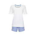 Shorty-Set mit Oberteil aus Rippenware – Weiß/Hellblau