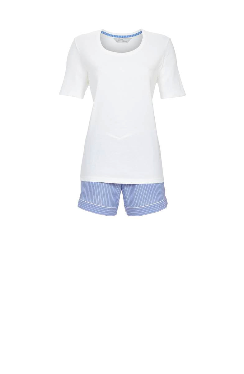 Shorty-Set mit Oberteil aus Rippenware – Weiß/Hellblau