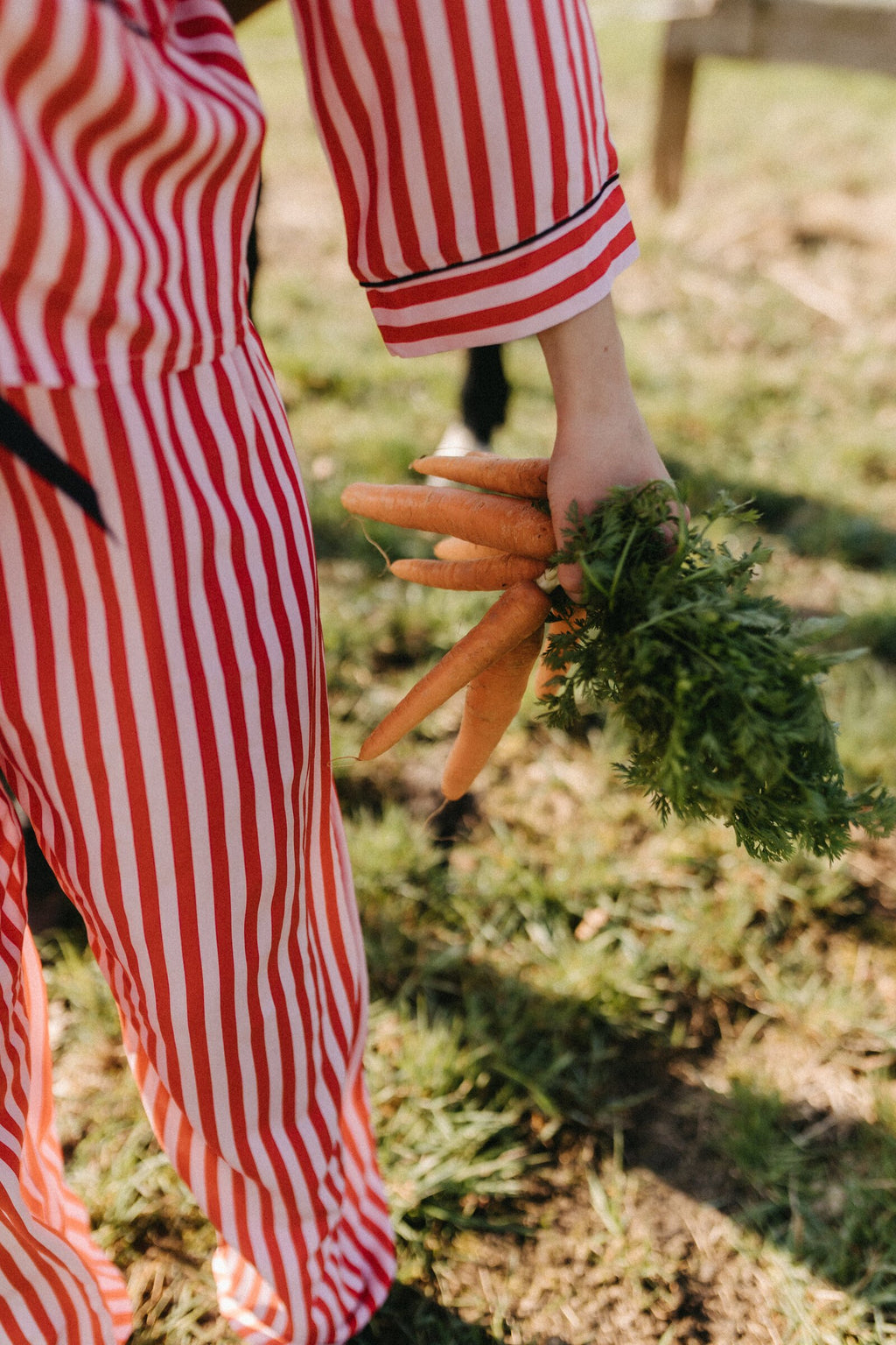 Pyjama aus feiner Webware – Streifen Rot/Creme