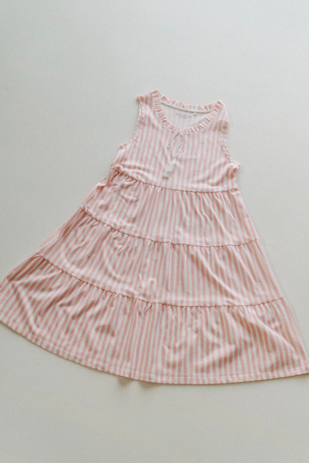Kleid gestreift im Stufenlook – Rosa/Creme