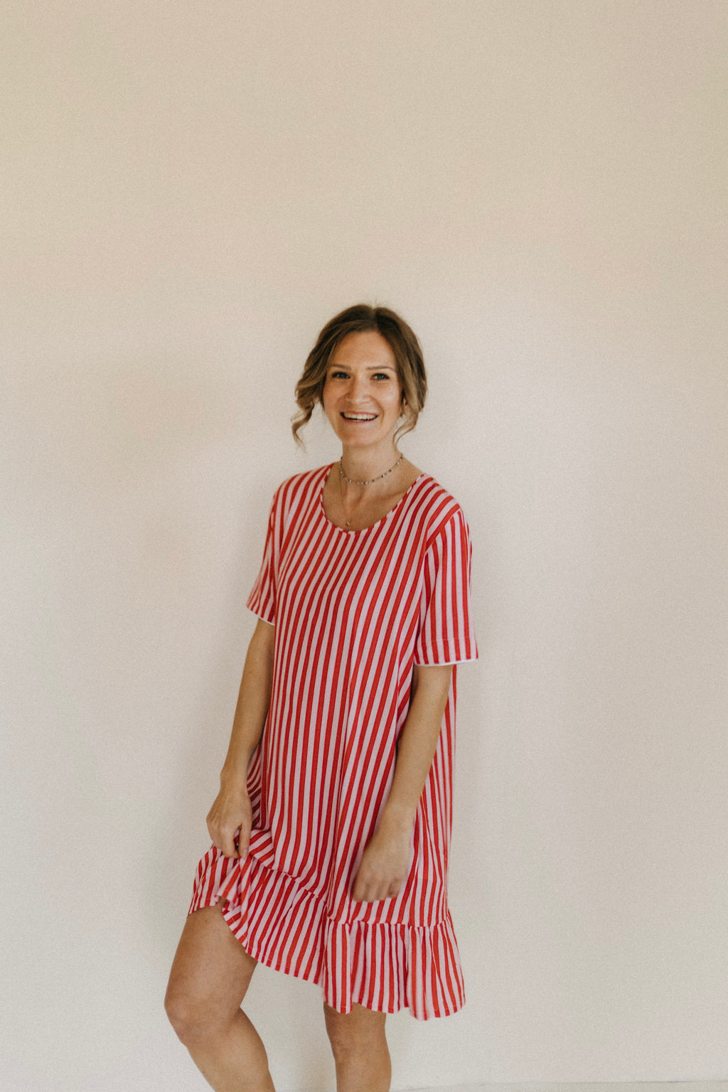 Kleid aus feiner Webware – Streifen Rot/Creme