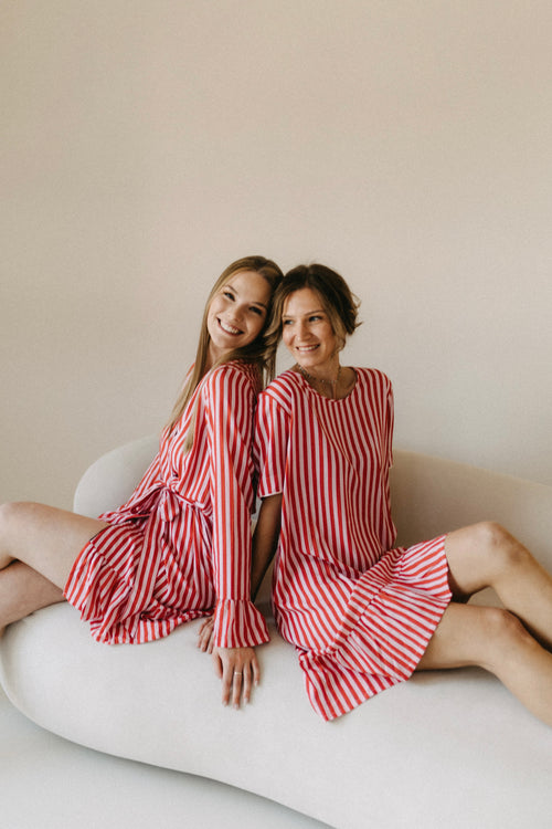 Kleid aus feiner Webware – Streifen Rot/Creme