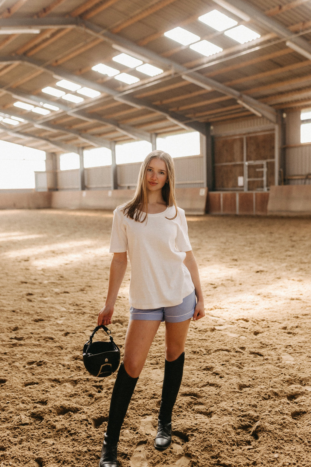 Shorty-Set mit Oberteil aus Rippenware – Weiß/Hellblau